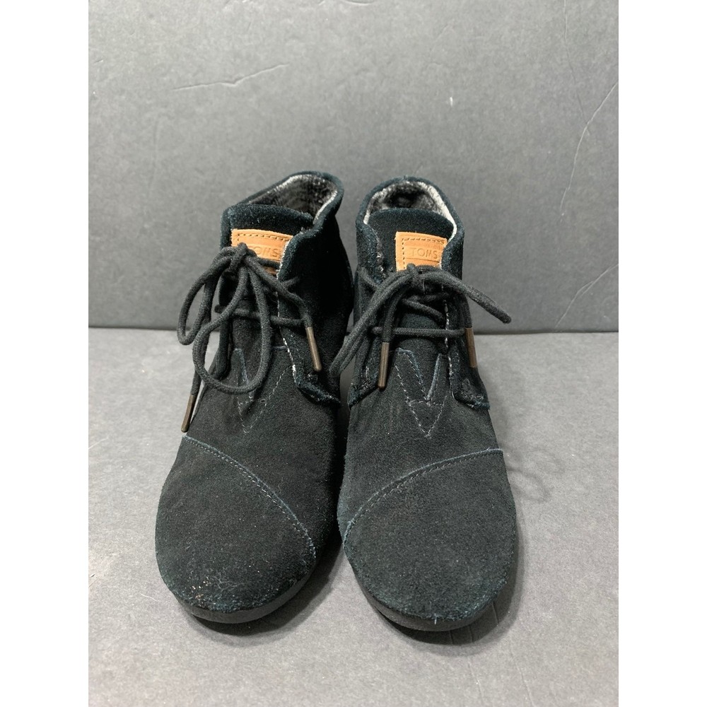TOMS Black Suede Wedge Ankle Boots sz. 7 - Picture 6 of 8